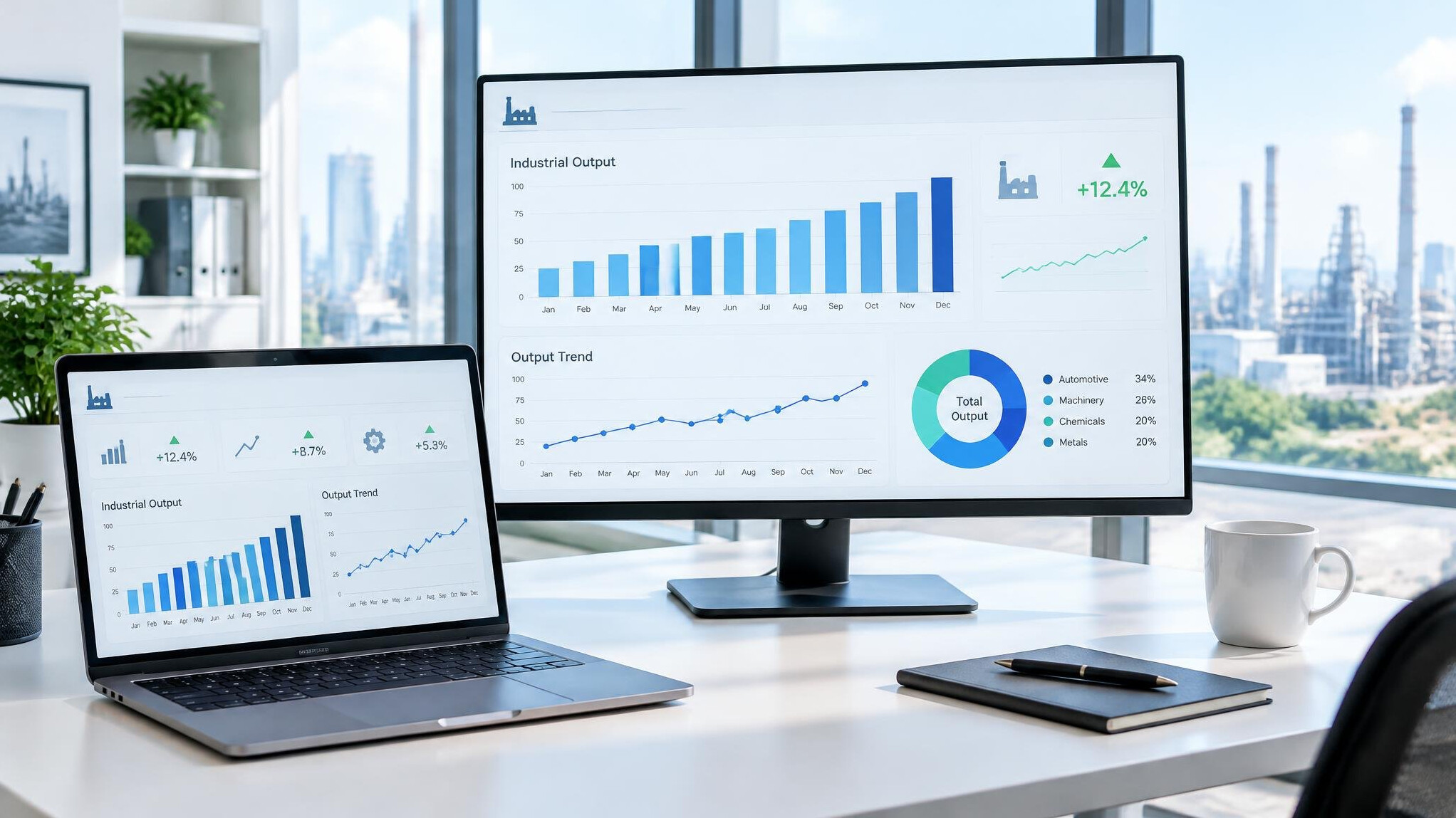 Analytics dashboard with business charts on a laptop screen